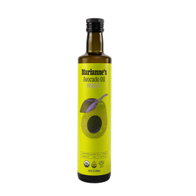Marianne's Harvest avocado oil bottle front for clean, everyday cooking.