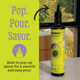Marianne's Harvest avocado oil cooking hero emphasizes neutral flavor for many dishes.