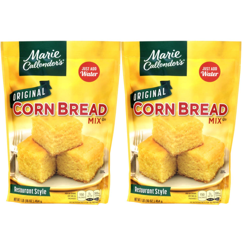 Marie Callender's Original Cornbread Mix in a bag with a bowl, quick prep.