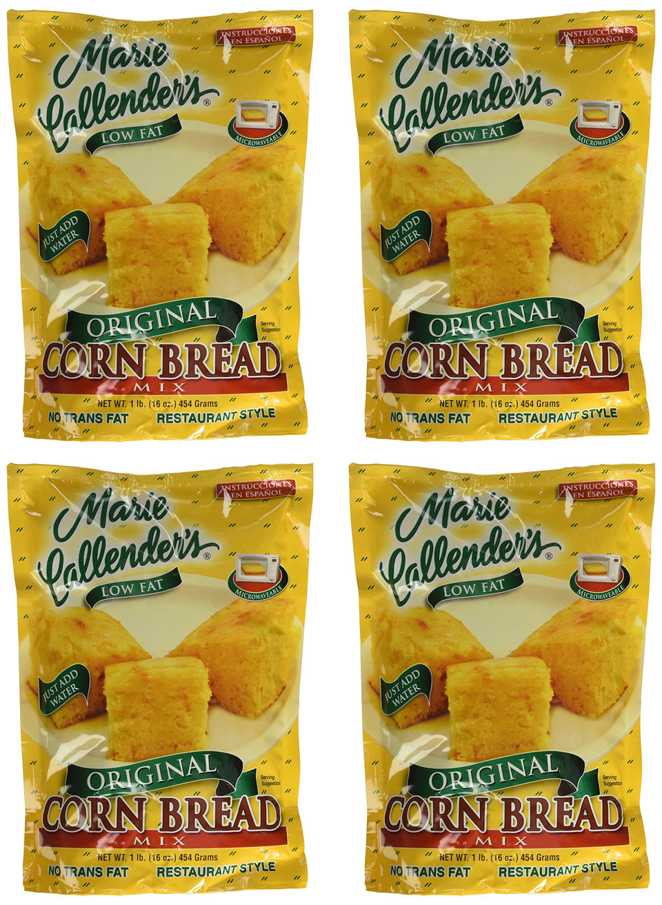 Marie Callender's original corn bread mix 4-pack, ready for easy family baking.