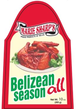 Marie Sharp's Belizean Season-All label on jar emphasizing authentic Belizean blend and versatility
