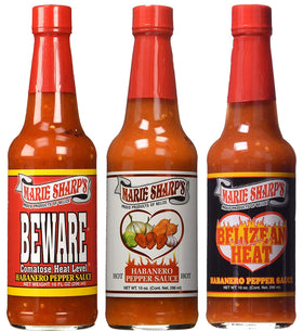 Marie Sharp's Beware Comatose hot habanero sauce bottle for tacos and wings.