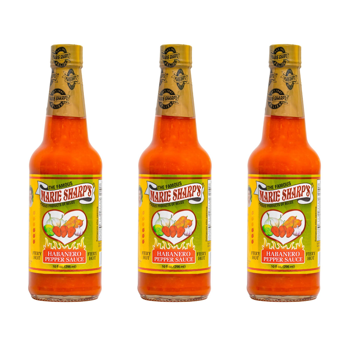 Marie Sharp's Fiery Hot Habanero sauce bottle showcasing bold heat for wings