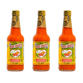 Marie Sharp's Fiery Hot Habanero sauce bottle showcasing bold heat for wings