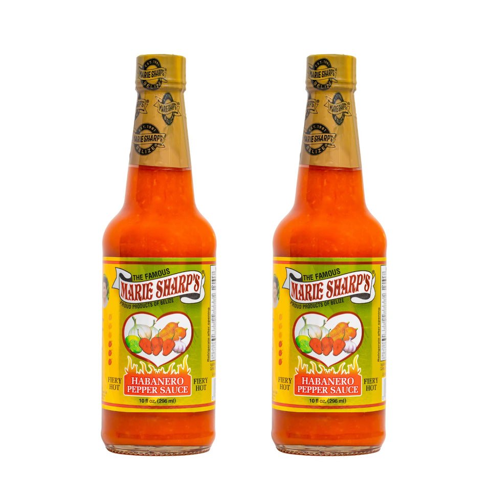Marie Sharp's Fiery Hot Habanero Sauce bottle front view showing bold Belizean heat.