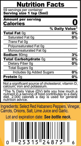 Marie Sharp's Fiery Hot Habanero sauce ingredient list from Maya Mountain region.