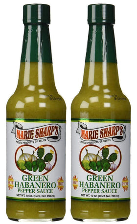 Marie Sharp's Green Habanero bottle front view, highlighting bold Belizean flavor for versatile sauces.