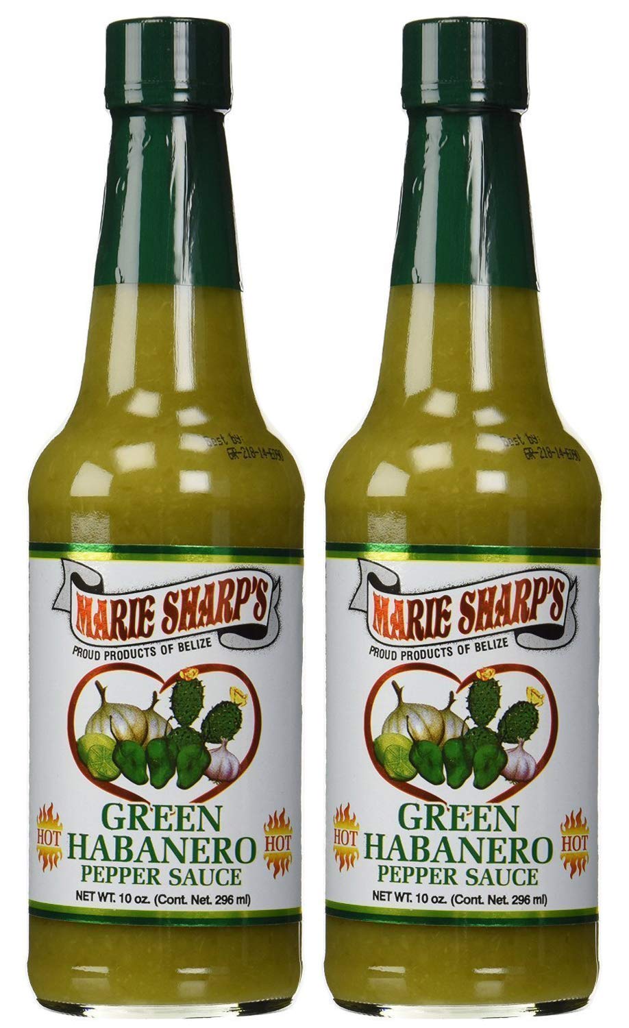 Marie Sharp's Green Habanero bottle front view, highlighting bold Belizean flavor for versatile sauces.