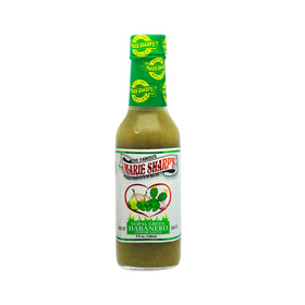 Marie Sharp's Green Habanero bottle pouring to energize eggs and sandwiches.