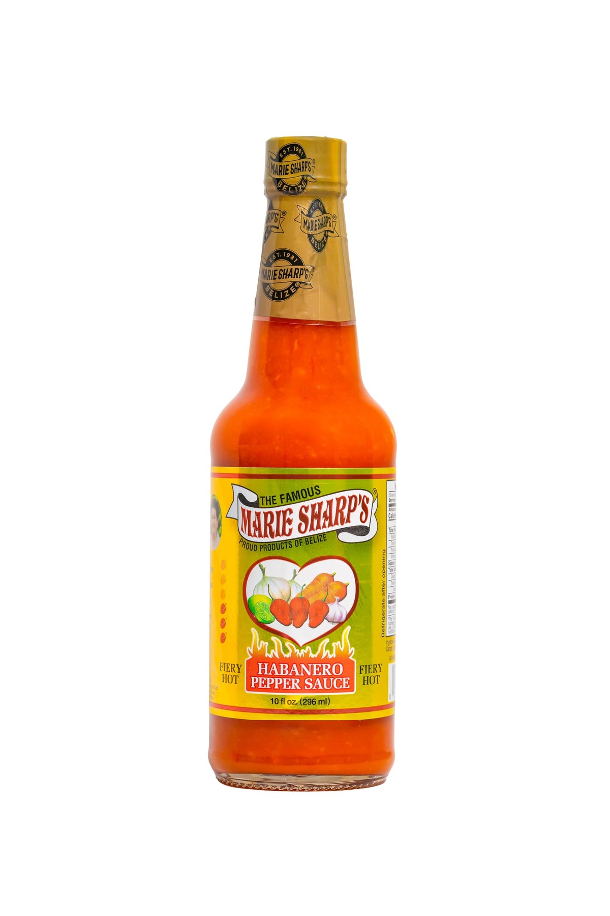 Marie Sharp's Habanero sauce label close-up highlighting Belizean ingredients