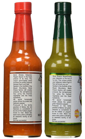 Marie Sharp's HOT and Green Habanero sauce pour adds bright flavor to tacos.