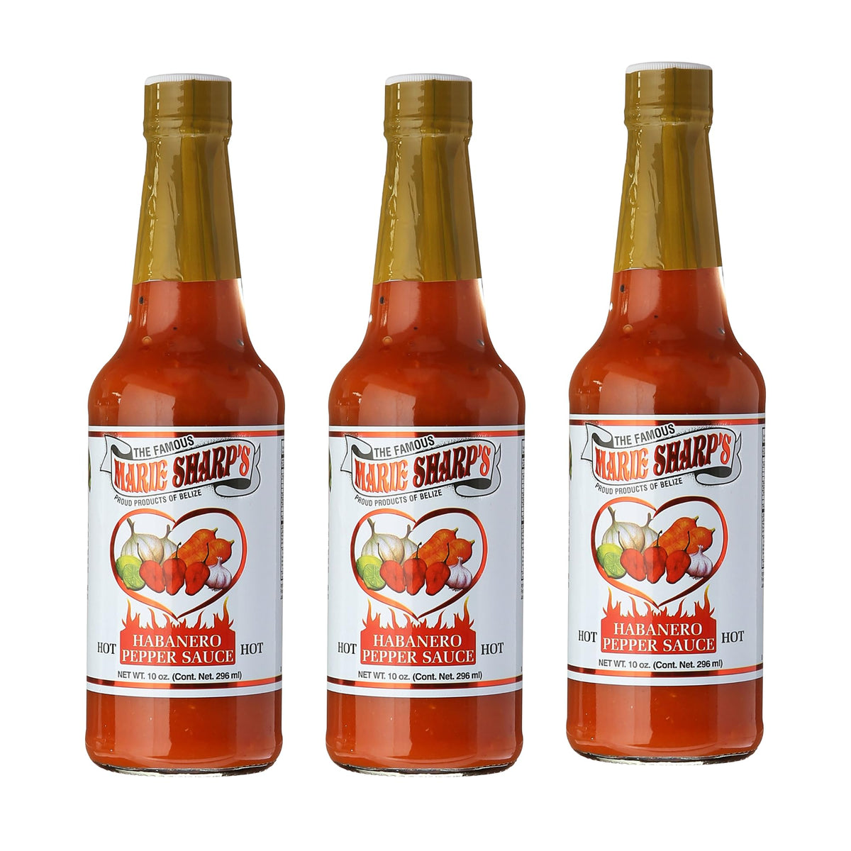 Marie Sharp's Hot Habanero Sauce 10oz bottle front — authentic Belizean flavor for everyday meals