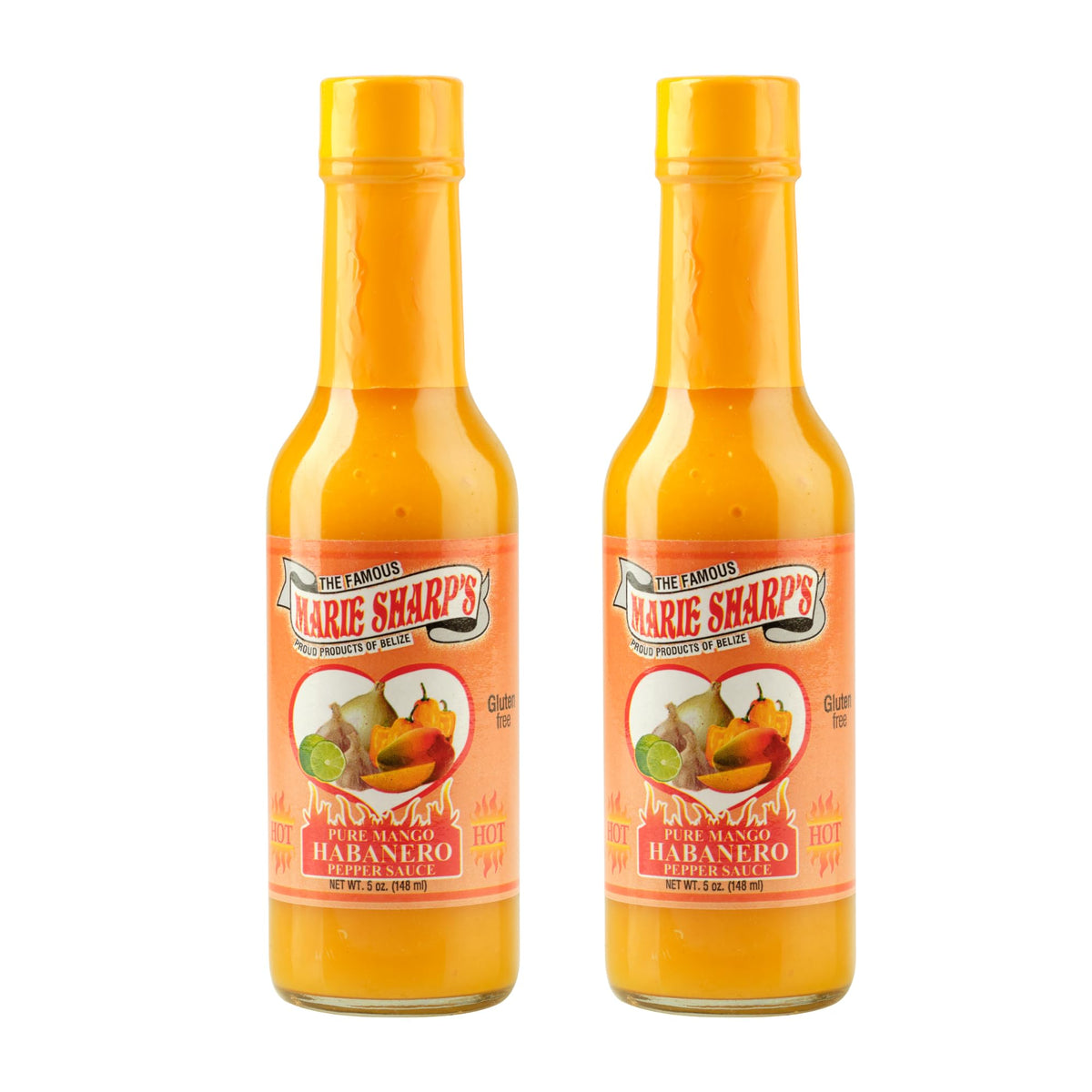 Marie Sharp's Mango Habanero bottle showing tropical flavor and versatile heat.