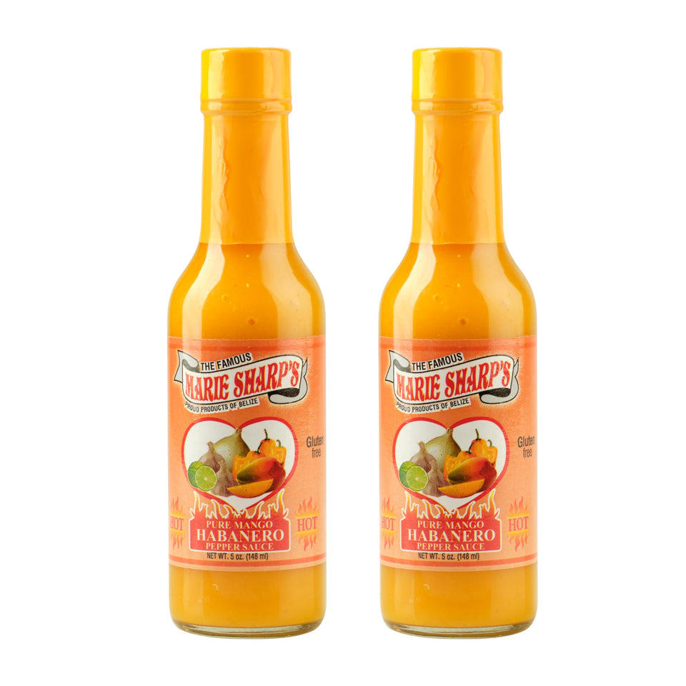 Marie Sharp's Mango Habanero bottle showing tropical flavor and versatile heat.