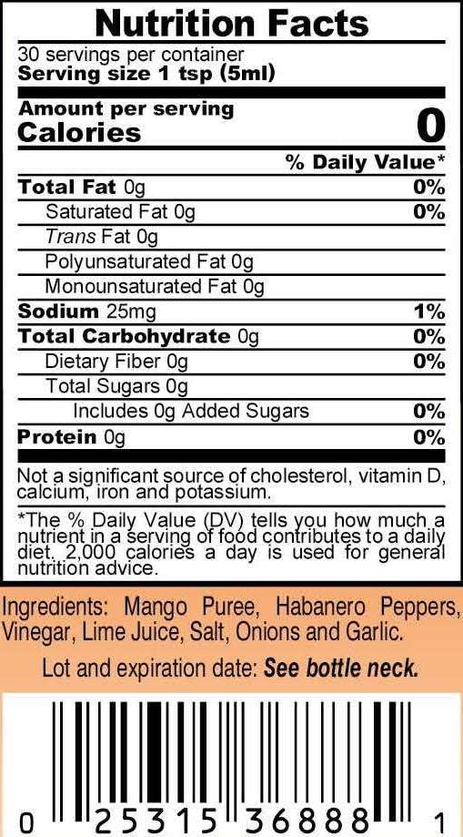 Marie Sharp's Mango Habanero ingredients highlighting fresh fruit.