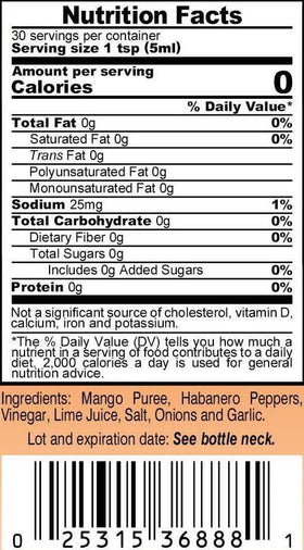 Marie Sharp's Mango Habanero ingredients highlighting fresh fruit.