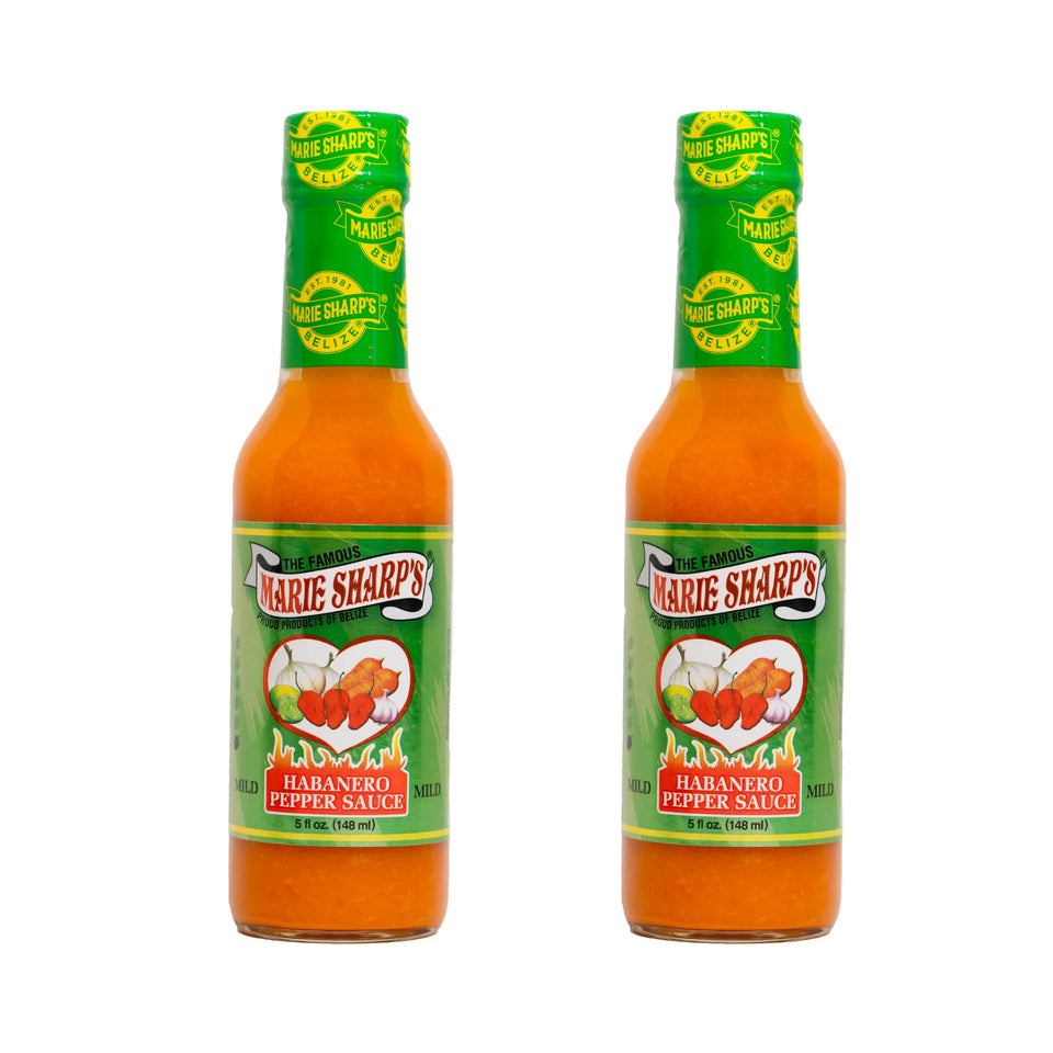 Marie Sharp's Mild Habanero Sauce bottle front view for two-pack highlighting Belizean flavor