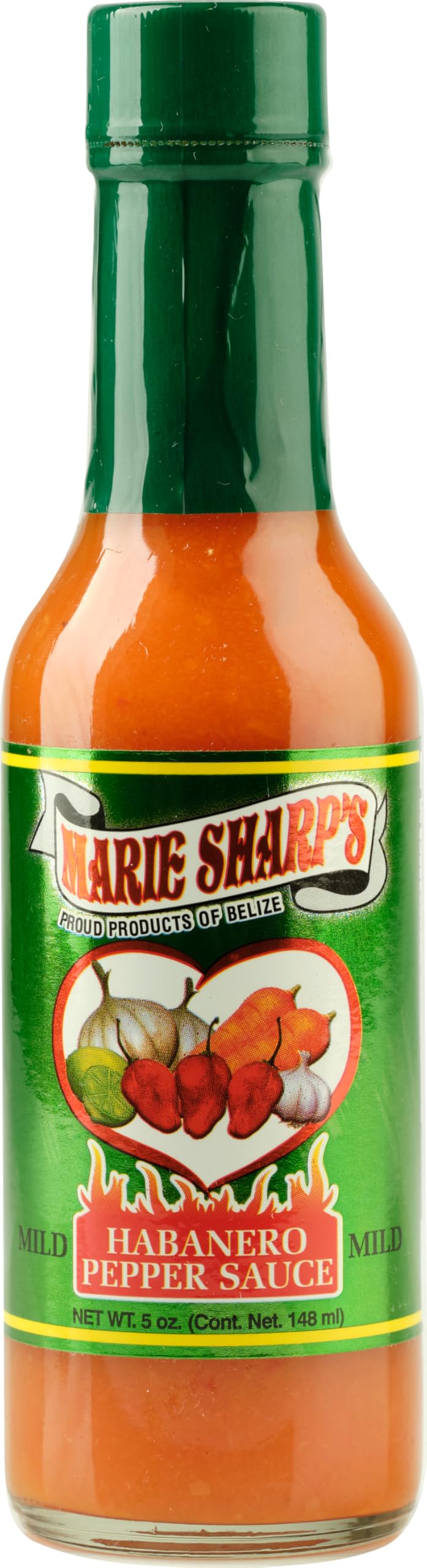 Marie Sharp's Mild Habanero Sauce label close-up with natural ingredients
