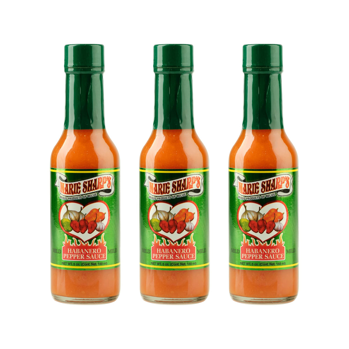 Pack of three Marie Sharp's Mild Habanero Sauce bottles ready to spice meals.
