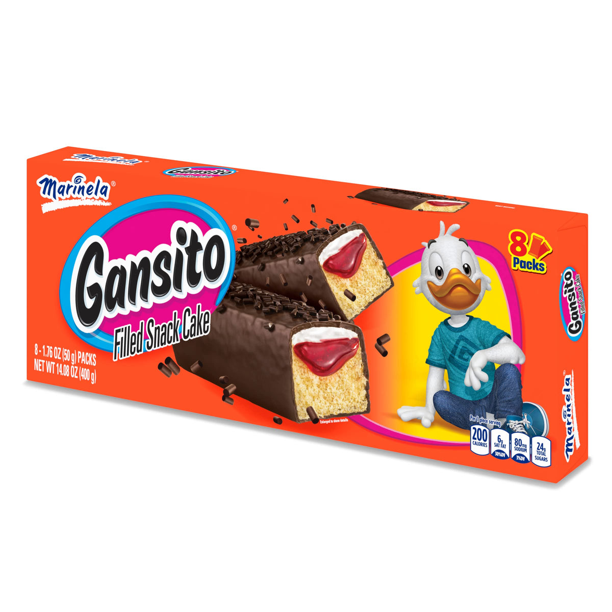 Marinela Gansito box containing eight treats for sharing