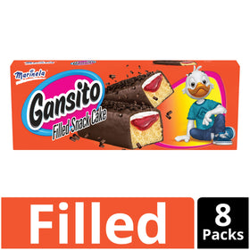 Marinela Gansito strawberry crème filling visible inside a bite-sized cake
