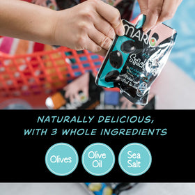 Mario Camacho brineless olives in no-juice pouch for mess-free snacking