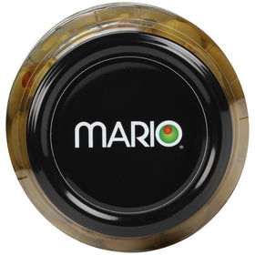 Mario Camacho pimiento-stuffed green manzanilla olives ingredients label close-up.