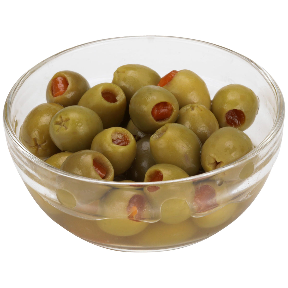 Mario Camacho pimiento-stuffed green manzanilla olives in a salad bowl.