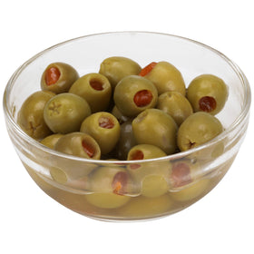 Mario Camacho pimiento-stuffed green manzanilla olives in a salad bowl.