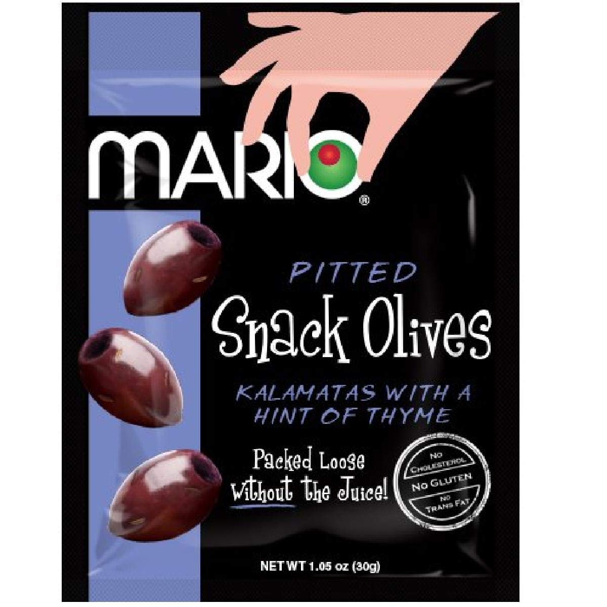Mario Camacho pitted Kalamata olives with thyme in a convenient on-the-go pouch.