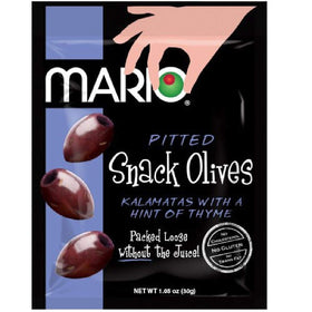 Mario Camacho pitted Kalamata olives with thyme in a convenient on-the-go pouch.