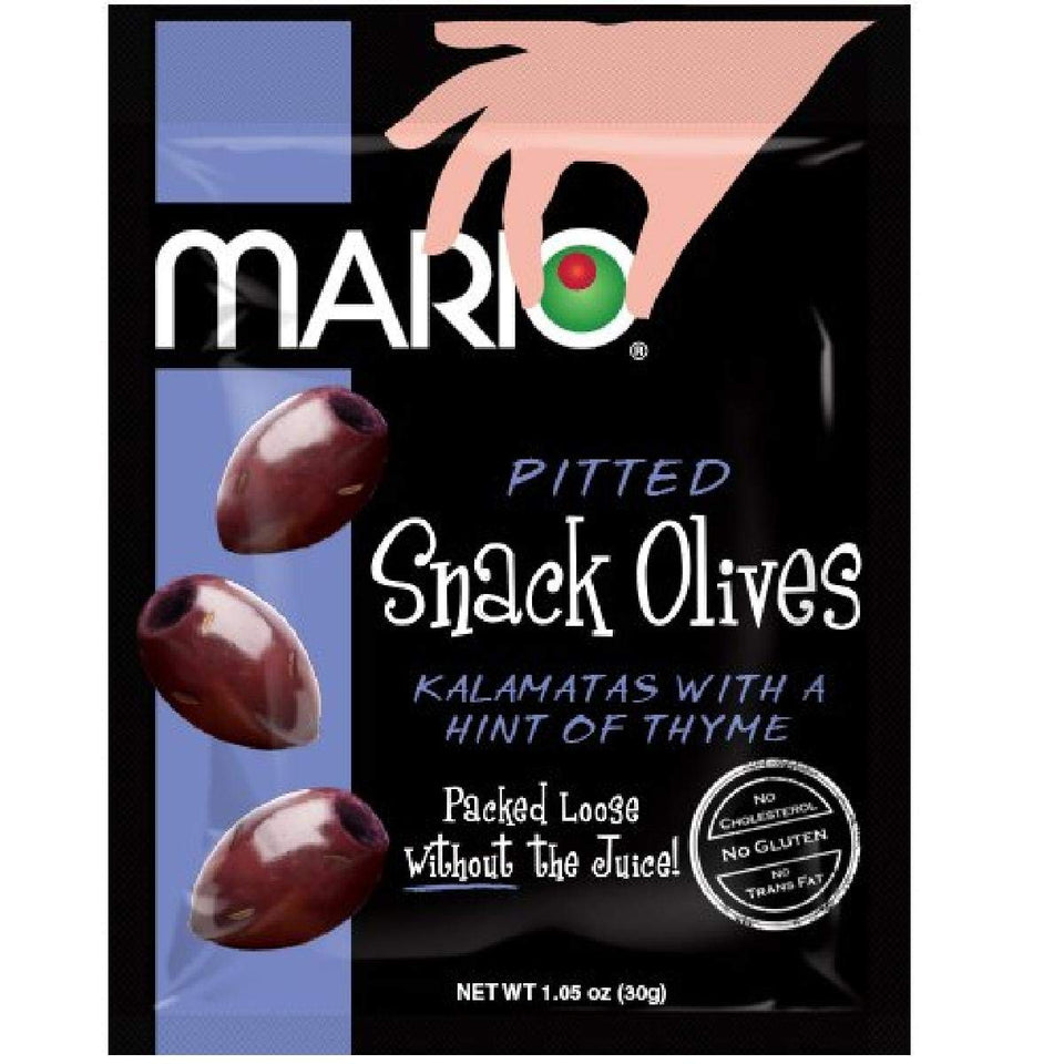 Mario Camacho pitted Kalamata olives with thyme in a convenient on-the-go pouch.