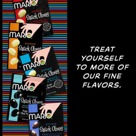 Ready-to-eat olives travel well in Mario Camacho snack pouches.