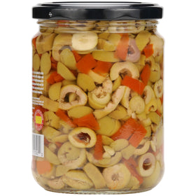 Mario Camacho olives jar with label highlighting kosher and non-GMO.