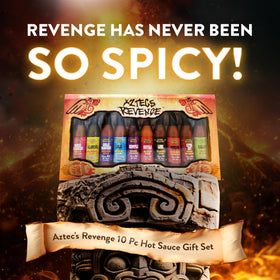 Aztecs Revenge variety-pack display highlighting ten bold flavors for thrilling meals.