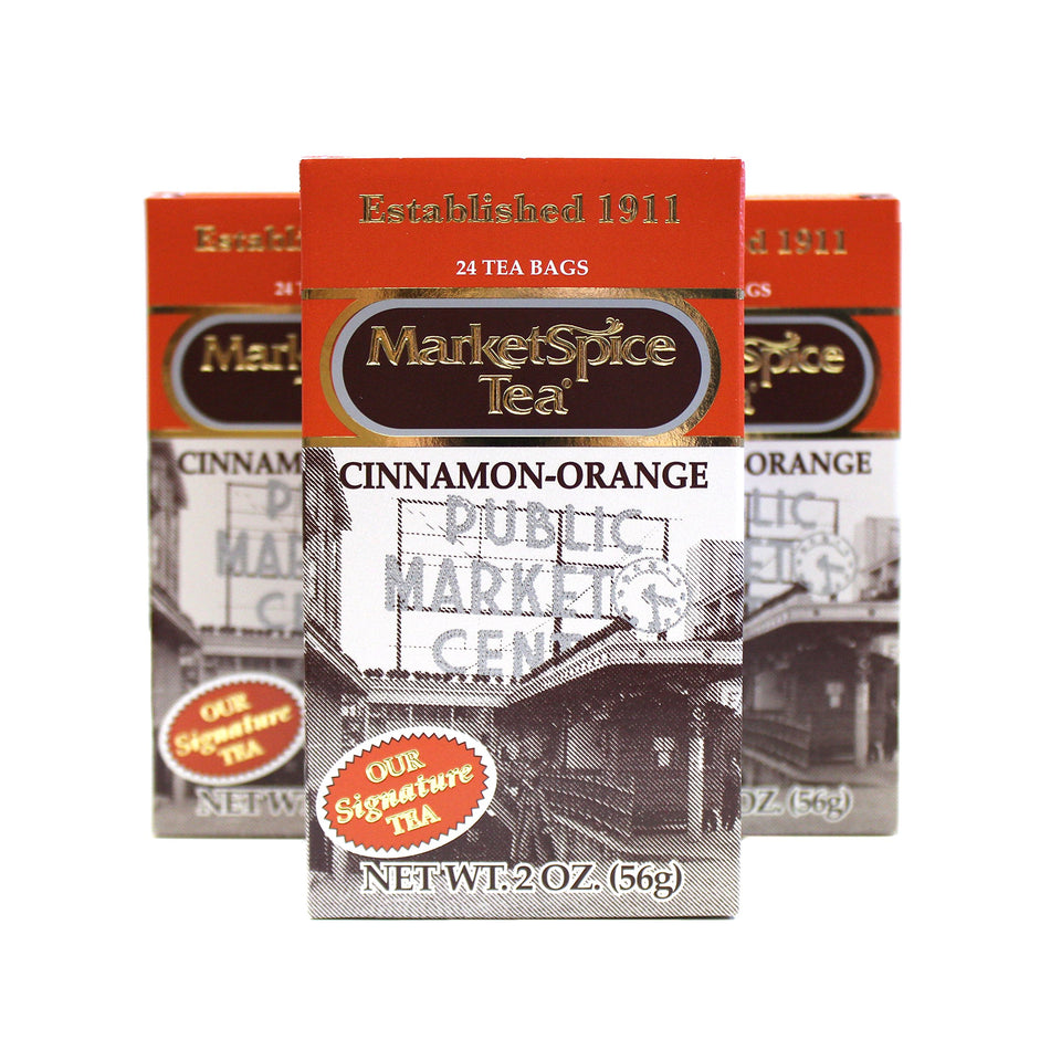 MarketSpice Cinnamon-Orange Tea Bag provides a fragrant pick-me-up for cozy mornings.