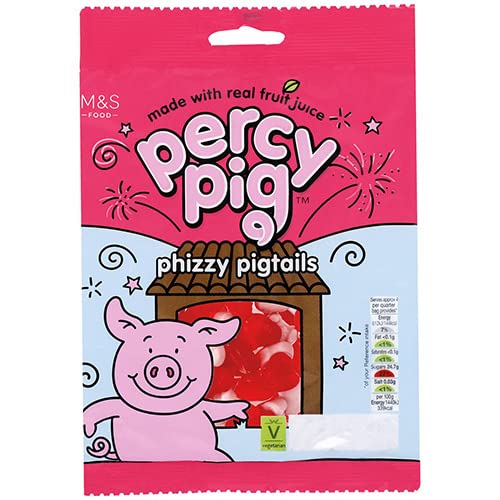 Marks and Spencer Phizzy Pigtails 170g pack shot showing tangy fizz, great for sharing.