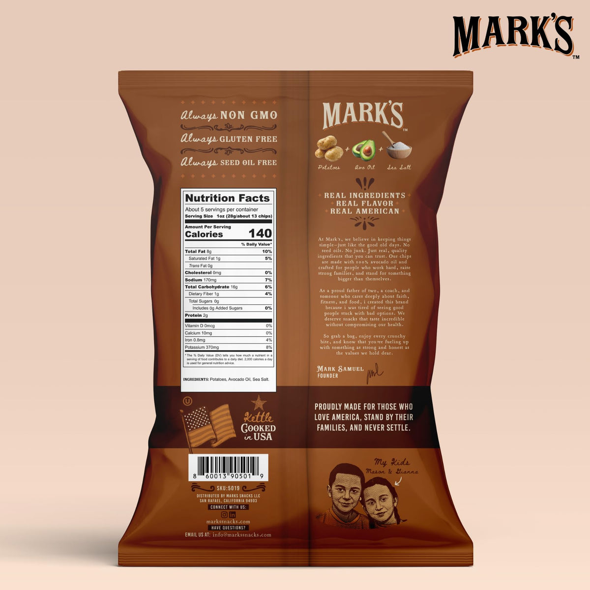 Mark's avocado oil chips sea salt close-up highlighting premium fats.