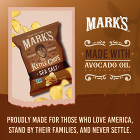 Mark's avocado oil chips texture close-up highlights light finish.