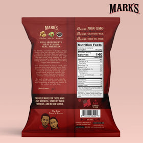 Mark's avocado-oil kettle chips close-up highlighting smoky barbecue flavor.