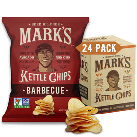 Mark's avocado-oil potato chips BBQ pack with crispy, savory snacking appeal.