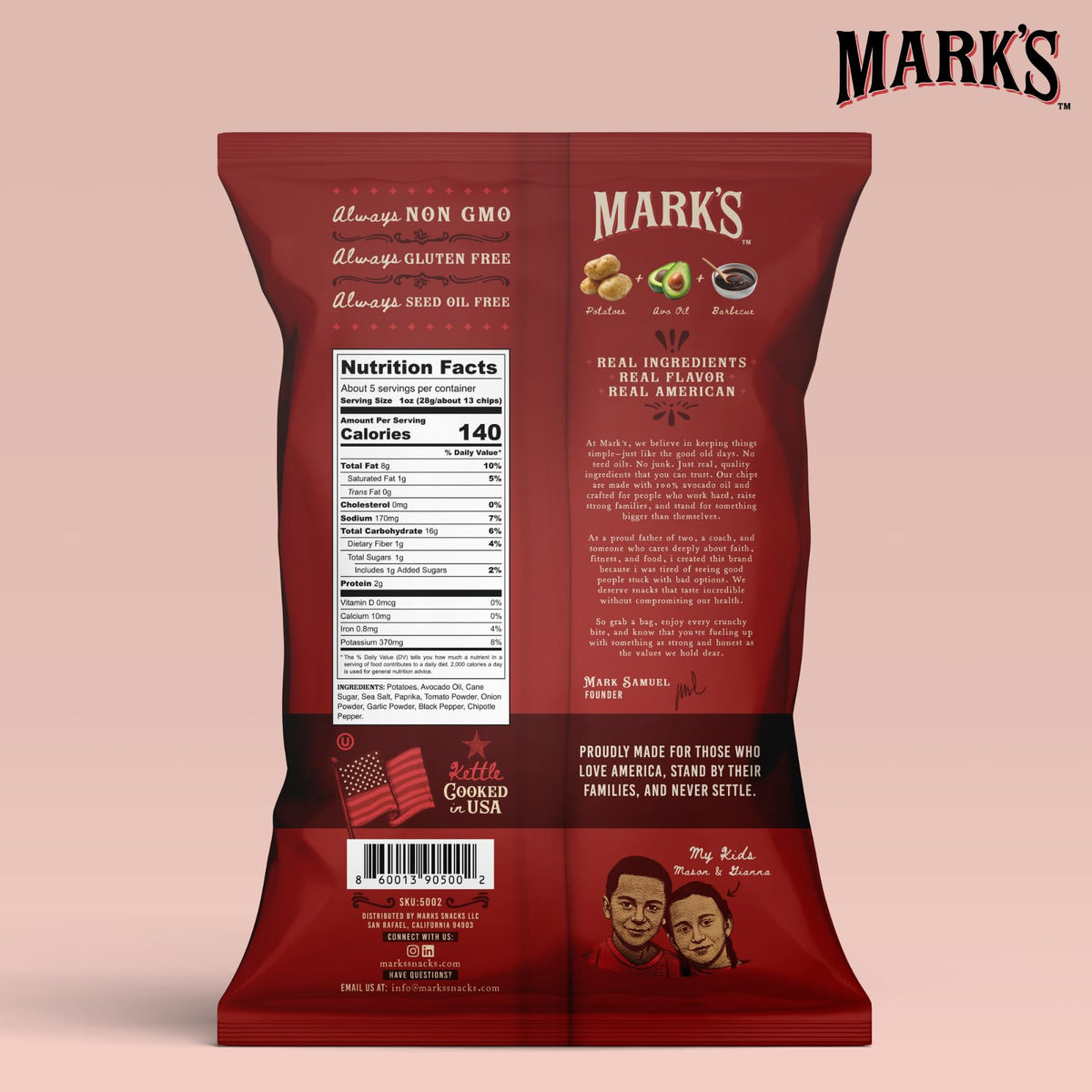 MARK’S avocado oil chips, gluten-free and seed oil-free, perfect for gluten-sensitive snackers.
