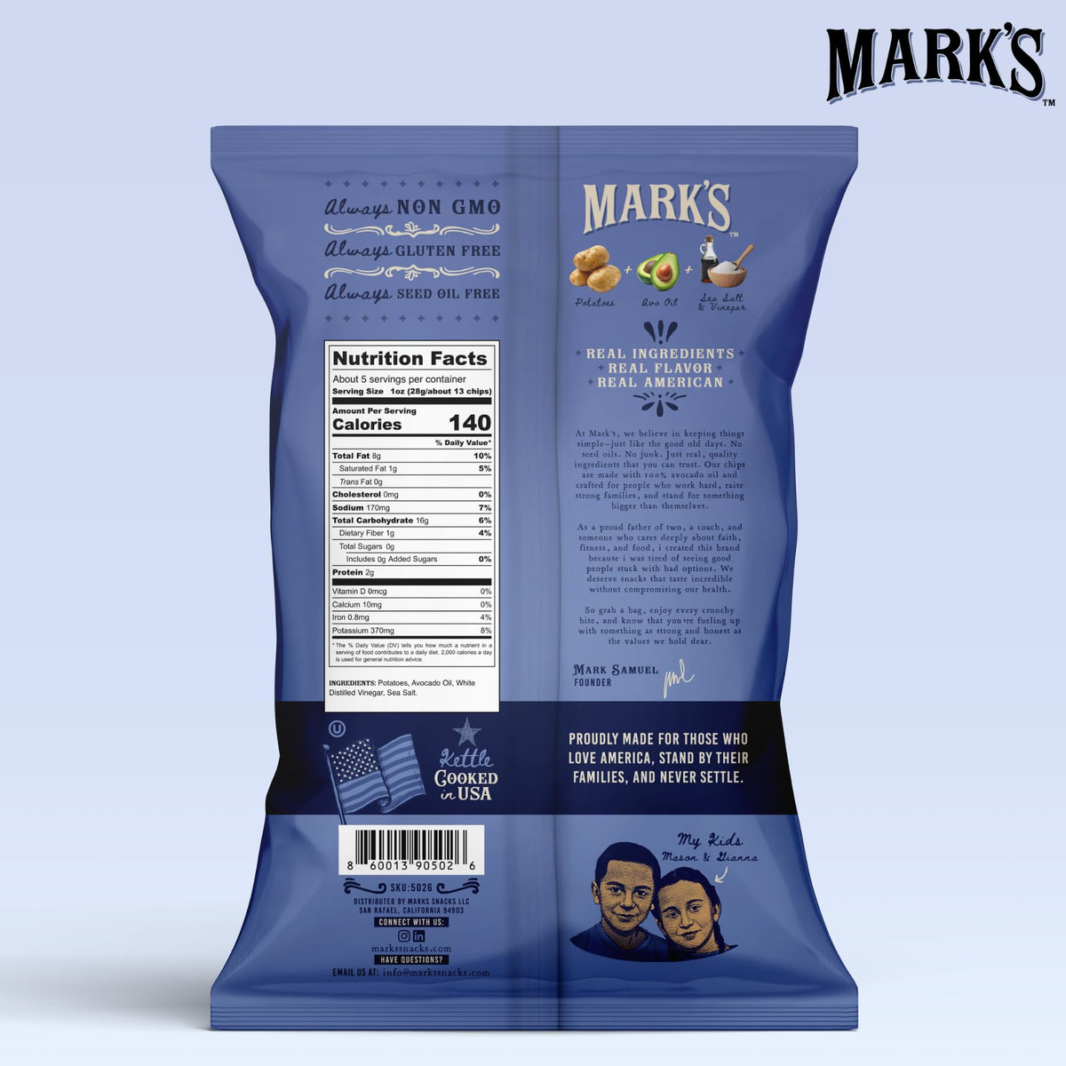 Close-up of Mark's avocado oil chips showing crisp, kettle-cooked texture