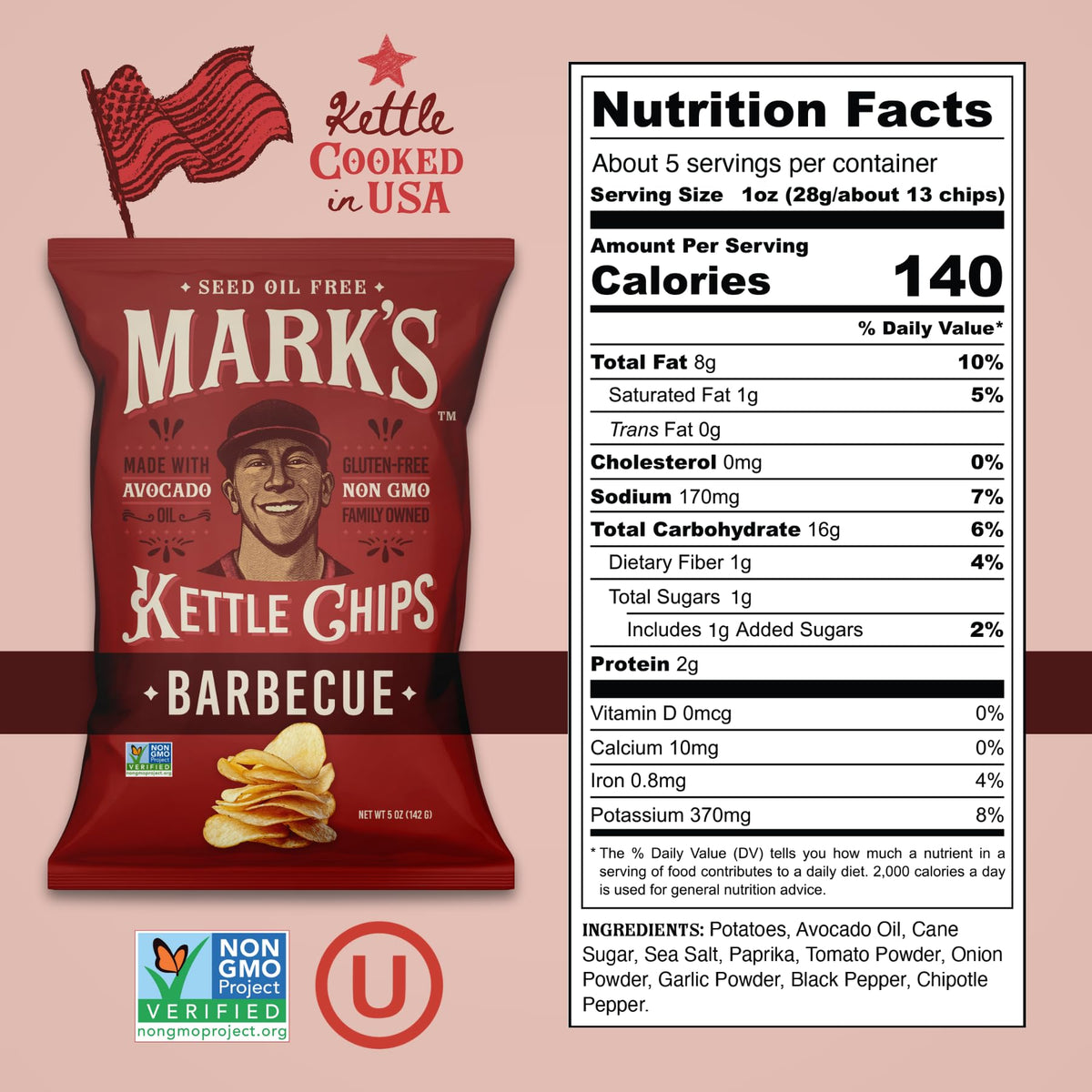 MARK’S Kettle Cooked chips showcase crunchy texture, gluten-free and seed oil-free by design.