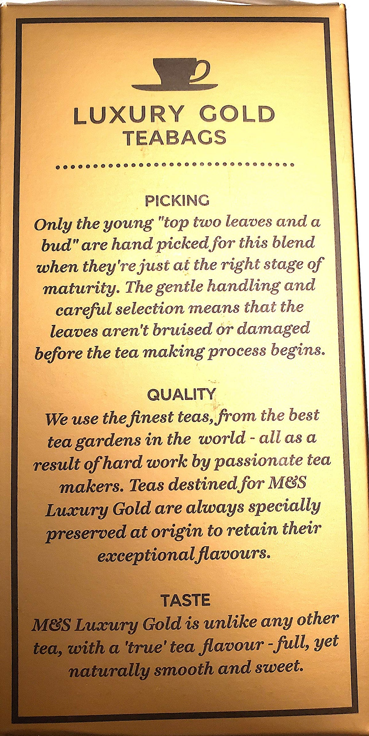 Marks & Spencer Luxury Gold tea bags brew a full-bodied cup