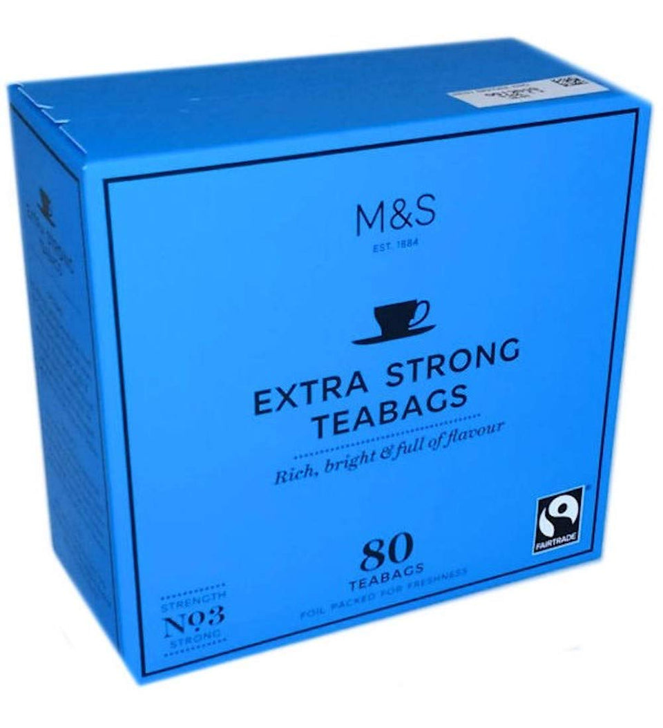 Marks & Spencer MS Tea Extra Strong in a steaming cup, delivering a bold morning boost