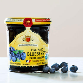 Marky’s Blueberry Jam Spread jar close-up; organic, versatile for toast and desserts.