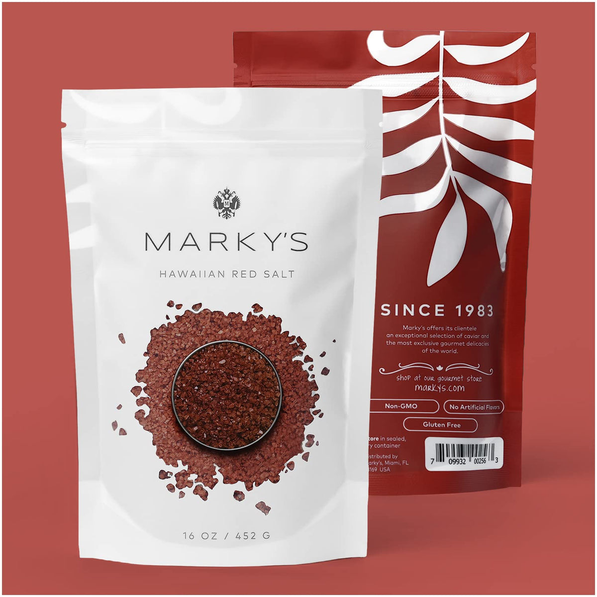 MARKY'S Hawaiian Alaea red salt coarse 1lb bag closeup highlights rustic crystals and flavor potential