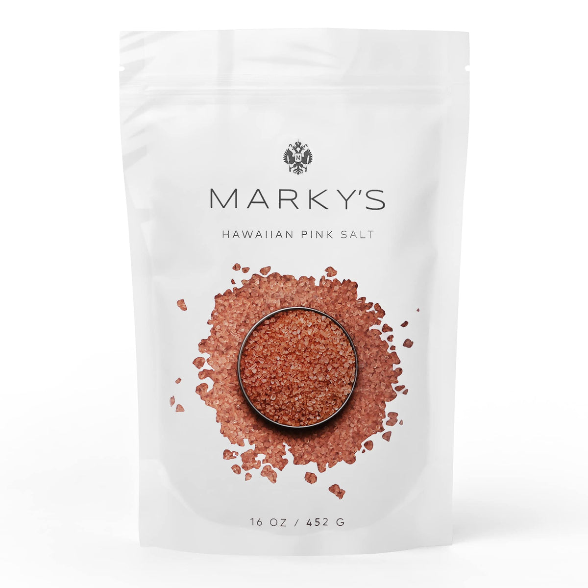 MARKY'S Hawaiian Pink Sea Salt resealable bag preserves freshness and ease of use.