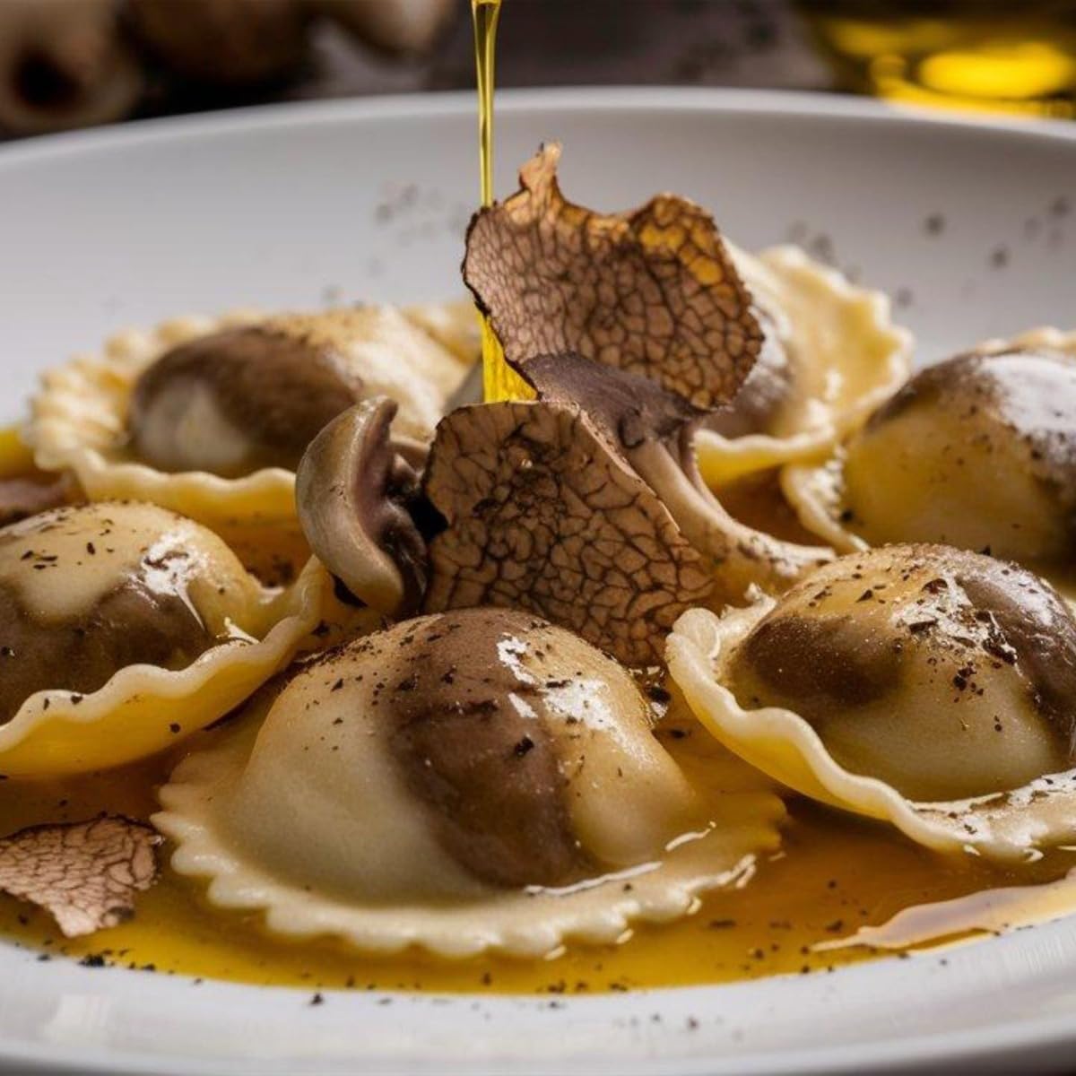 MARKY'S Italian White Truffle Oil bottle beside roasted vegetables enhances flavor.